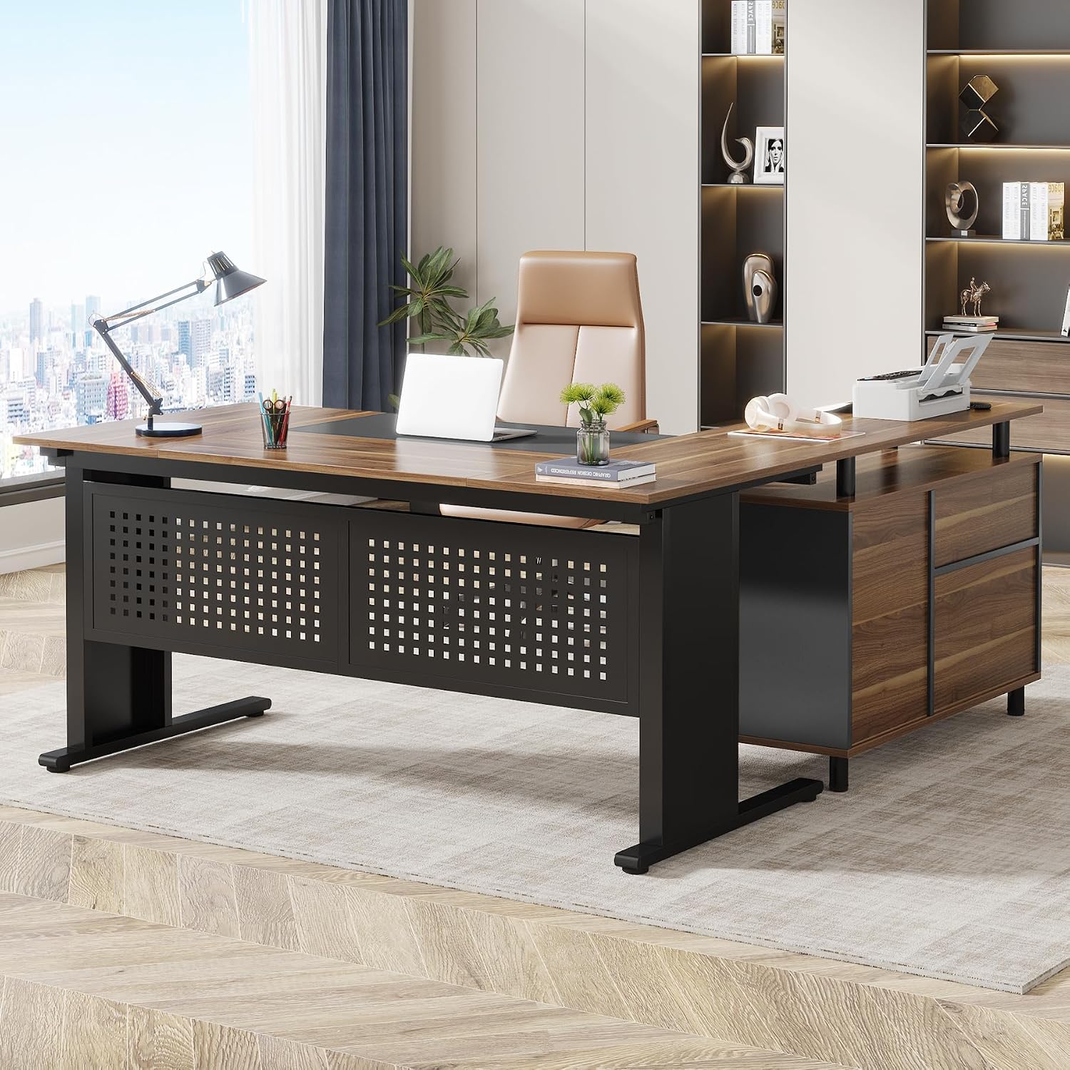 Office Furniture Filing Cabinets - 63인치 L자형 임원용 책상(파일 캐비닛, 수납