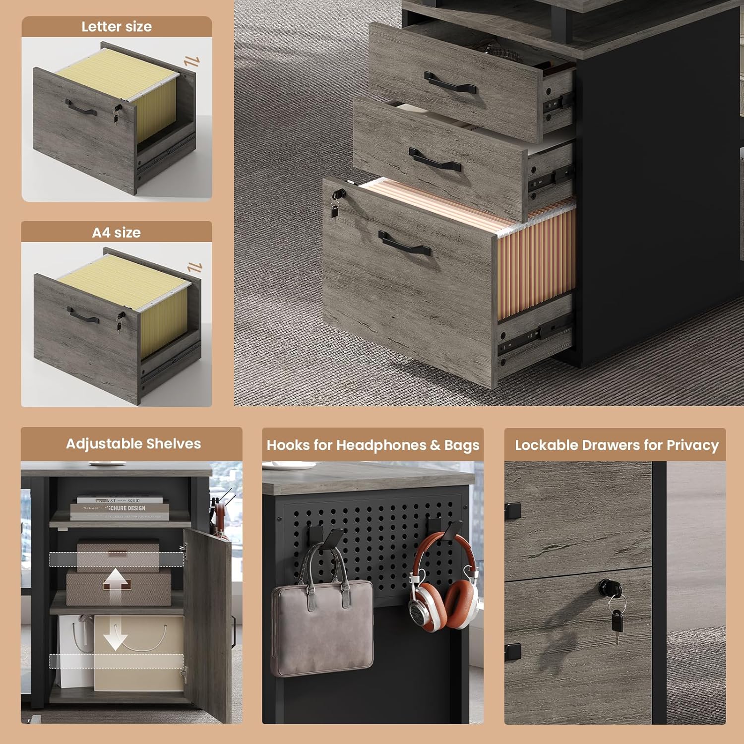 78인치 잠금식 파일 캐비닛이 있는 임원용 책상, 전원 - Office Furniture Filing Cabinets 리뷰 및 가격