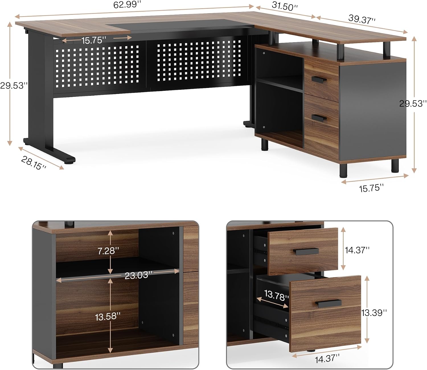 63인치 L자형 임원용 책상(파일 캐비닛, 수납 선반, - Office Furniture Filing Cabinets 리뷰 및 가격