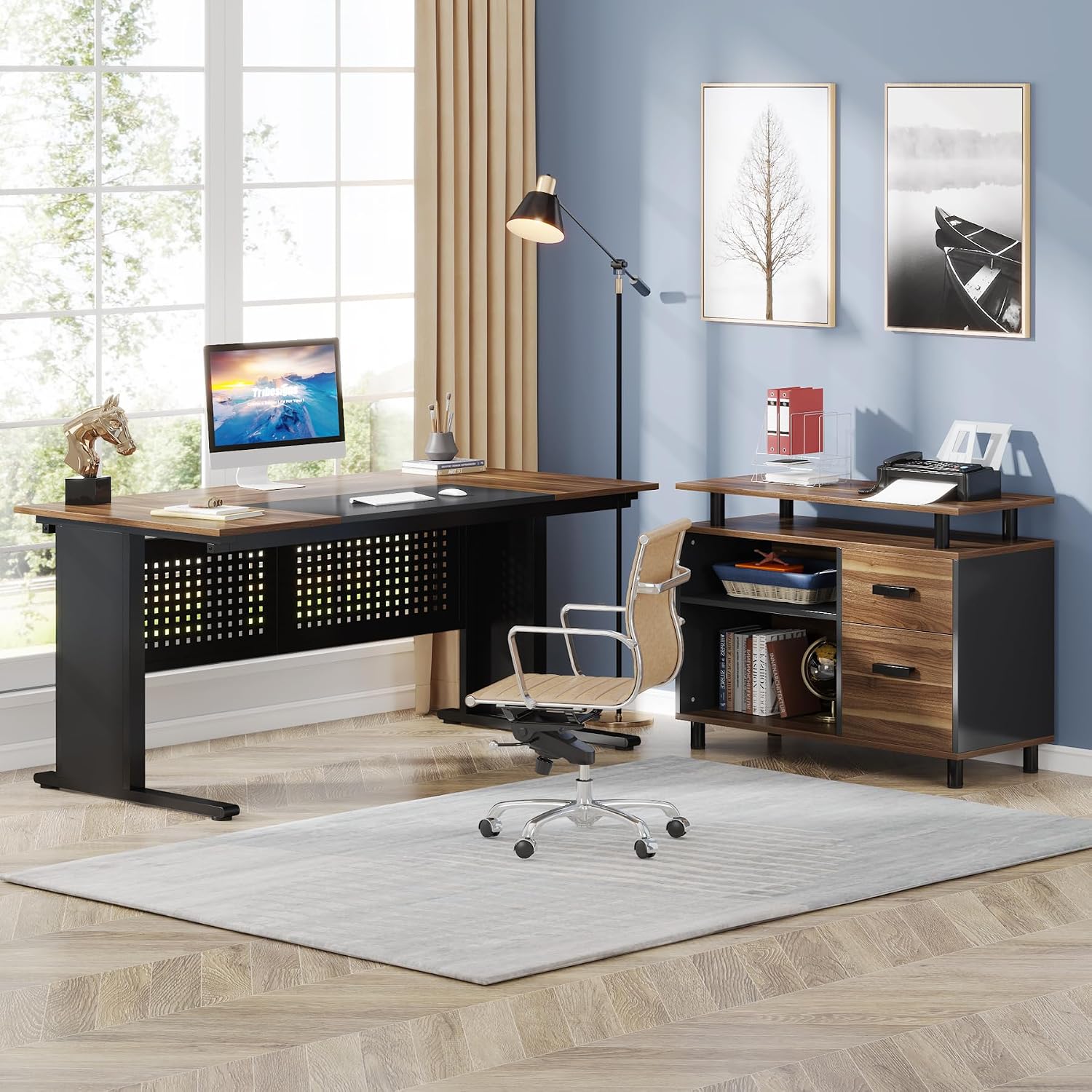 63인치 L자형 임원용 책상(파일 캐비닛, 수납 선반, - Office Furniture Filing Cabinets 리뷰 및 가격