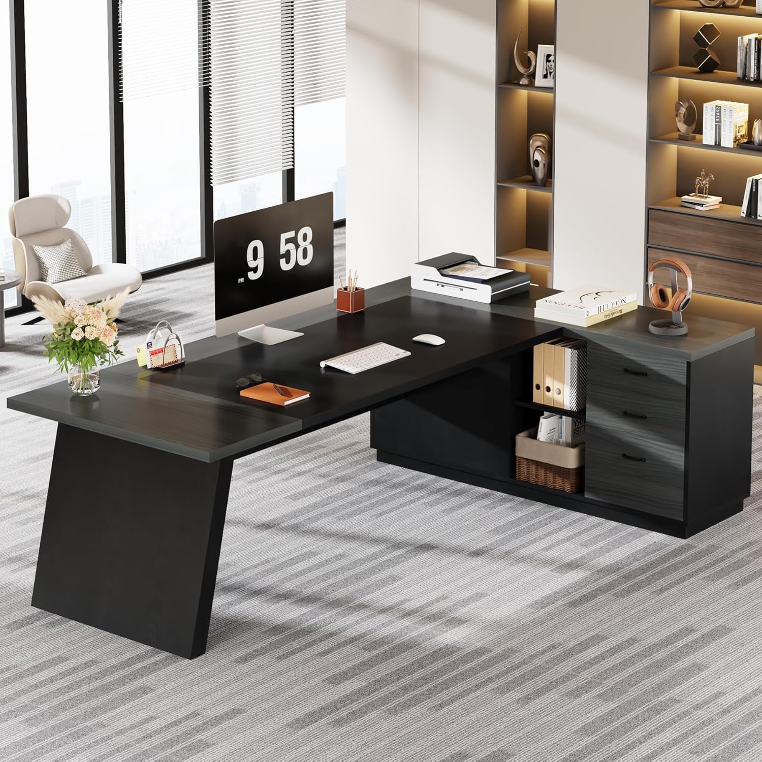 L자형 임원 책상 78인치 모던 사무용 책상 서랍 및  - Office Furniture Filing Cabinets 리뷰 및 가격
