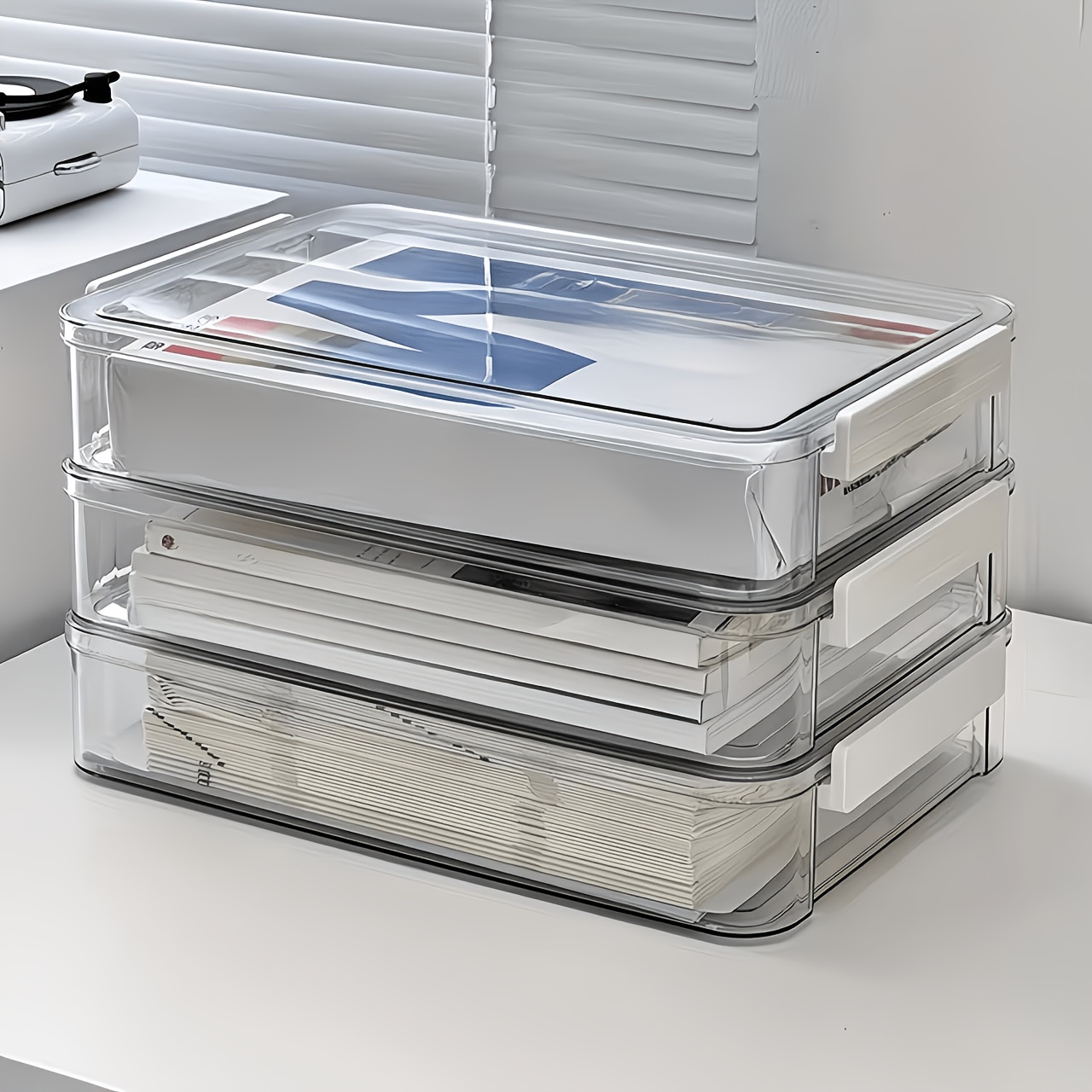 뚜껑이 있는 두꺼운 투명 PET 파일 보관함 2개 세트 - Binder Storage Box 리뷰 및 가격