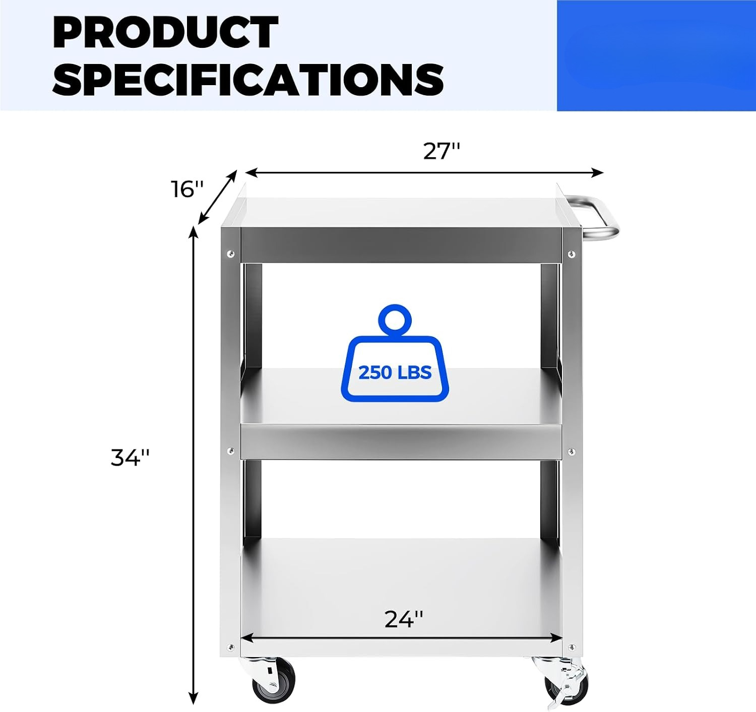 3단 스테인리스 스틸 롤링 유틸리티 카트 24인치 x  - Office Supply Cart 리뷰 및 가격