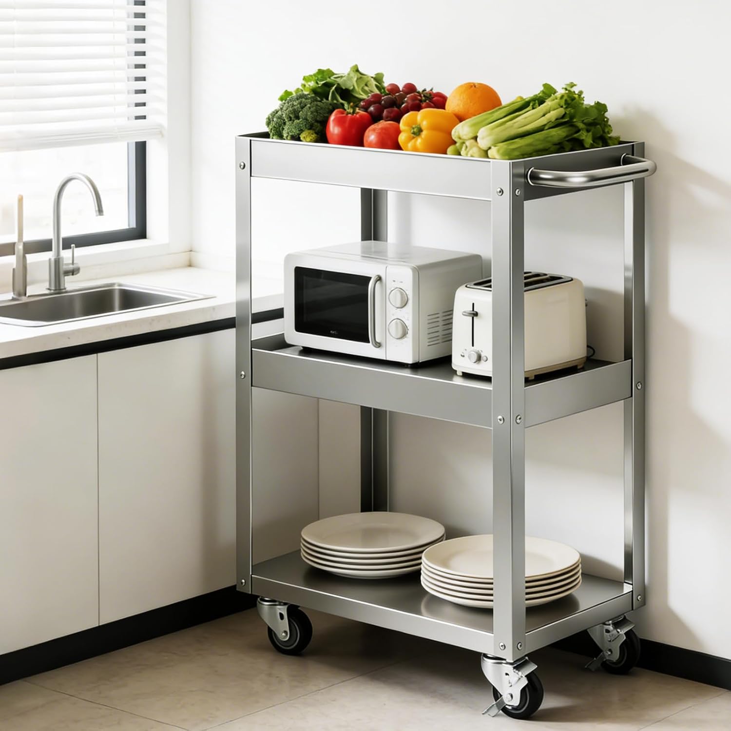3단 스테인리스 스틸 롤링 유틸리티 카트 24인치 x  - Office Supply Cart 리뷰 및 가격