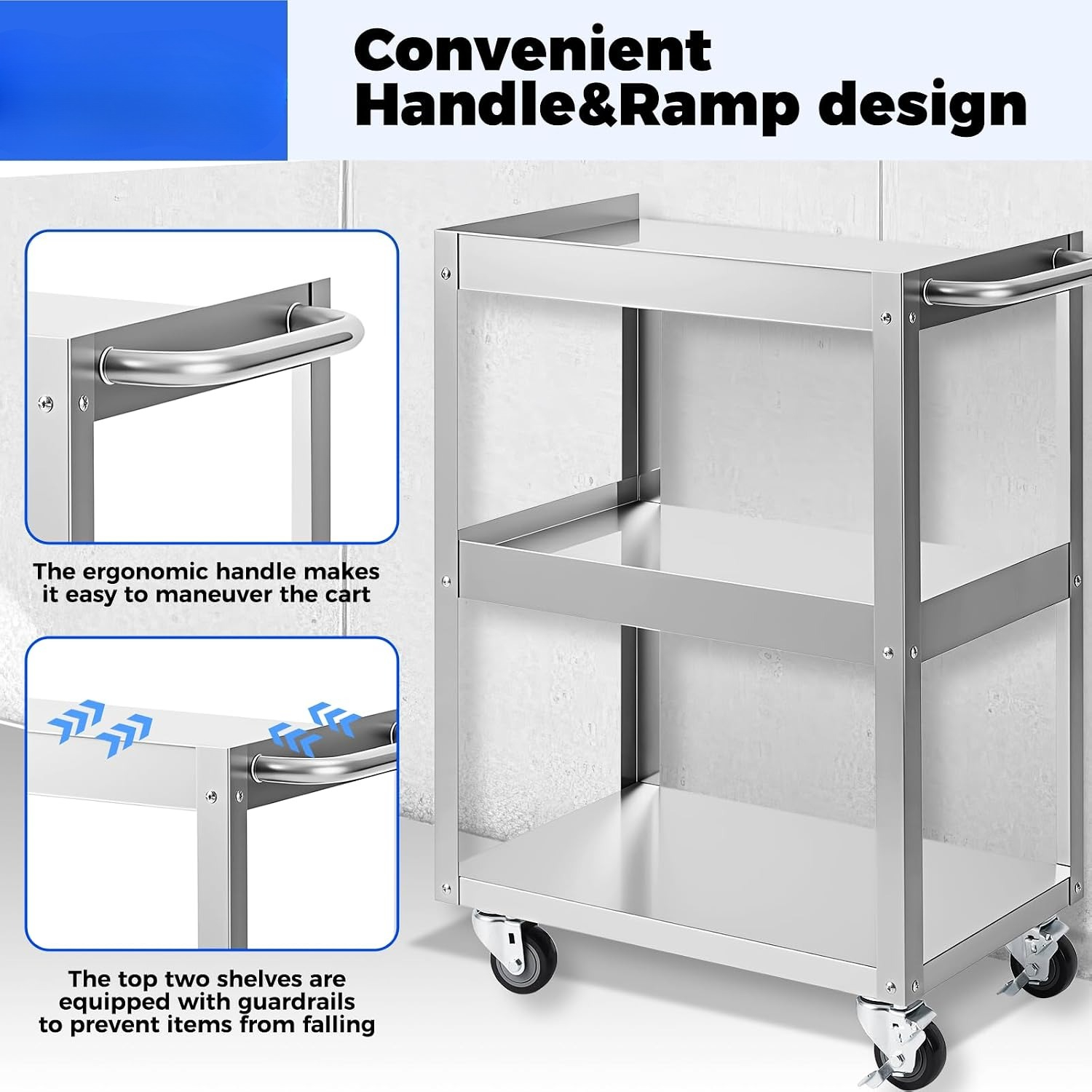 3단 스테인리스 스틸 롤링 유틸리티 카트 24인치 x  - Office Supply Cart 리뷰 및 가격